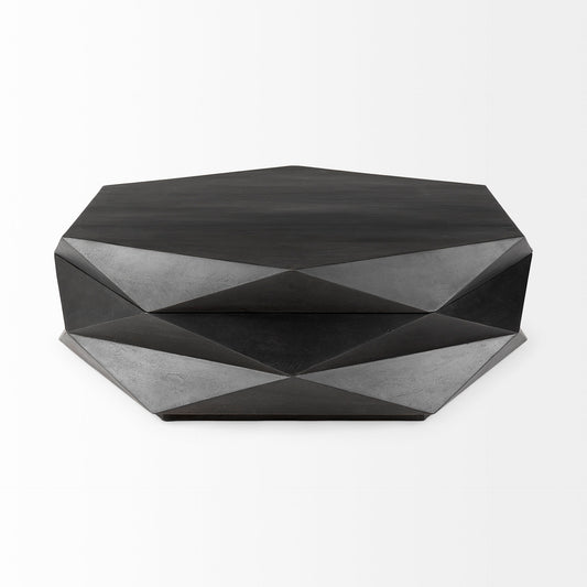 Mercana 48x48 solid wood hexagonal coffee table with a sleek design and spacious storage underneath.