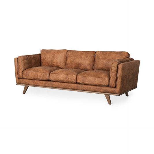 Brooks Cognac Brown Faux Leather 3-Seater Sofa - Elite Maison