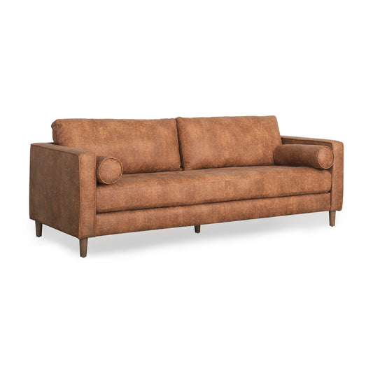 Loretta Faux Leather 3-Seater Sofa w/ 2 Bolster Cushions - Elite Maison
