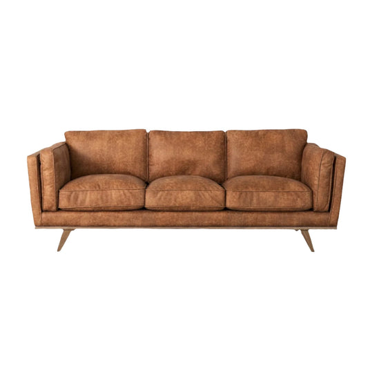 Brooks Cognac Brown Faux Leather 3-Seater Sofa - Elite Maison