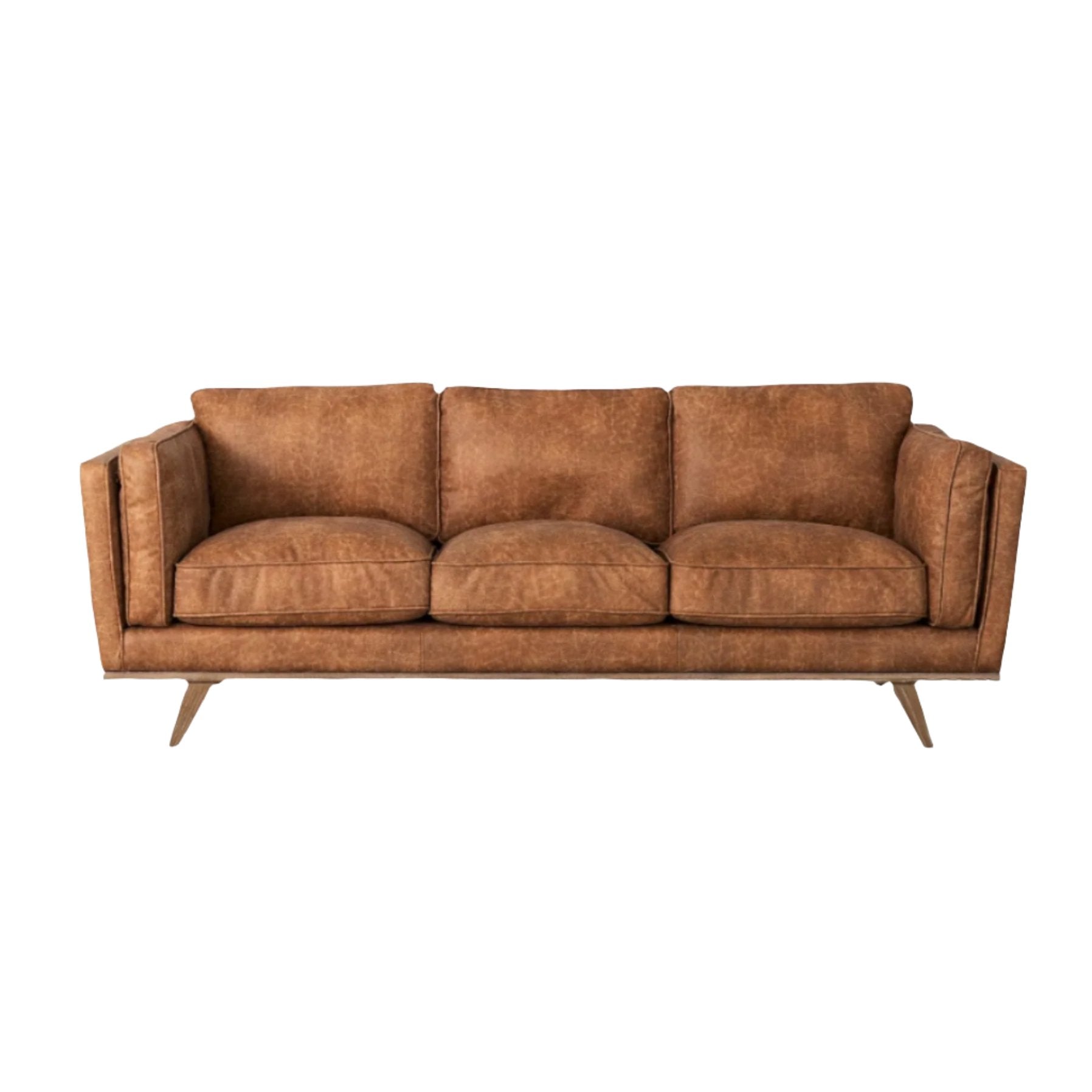 Brooks Cognac Brown Faux Leather 3-Seater Sofa