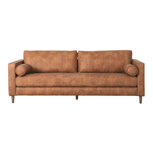 Loretta Faux Leather 3-Seater Sofa w/ 2 Bolster Cushions - Elite Maison