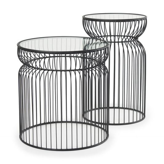 Shani Set of 2 Round, Metal w/ Glass Accent Tables - Elite Maison