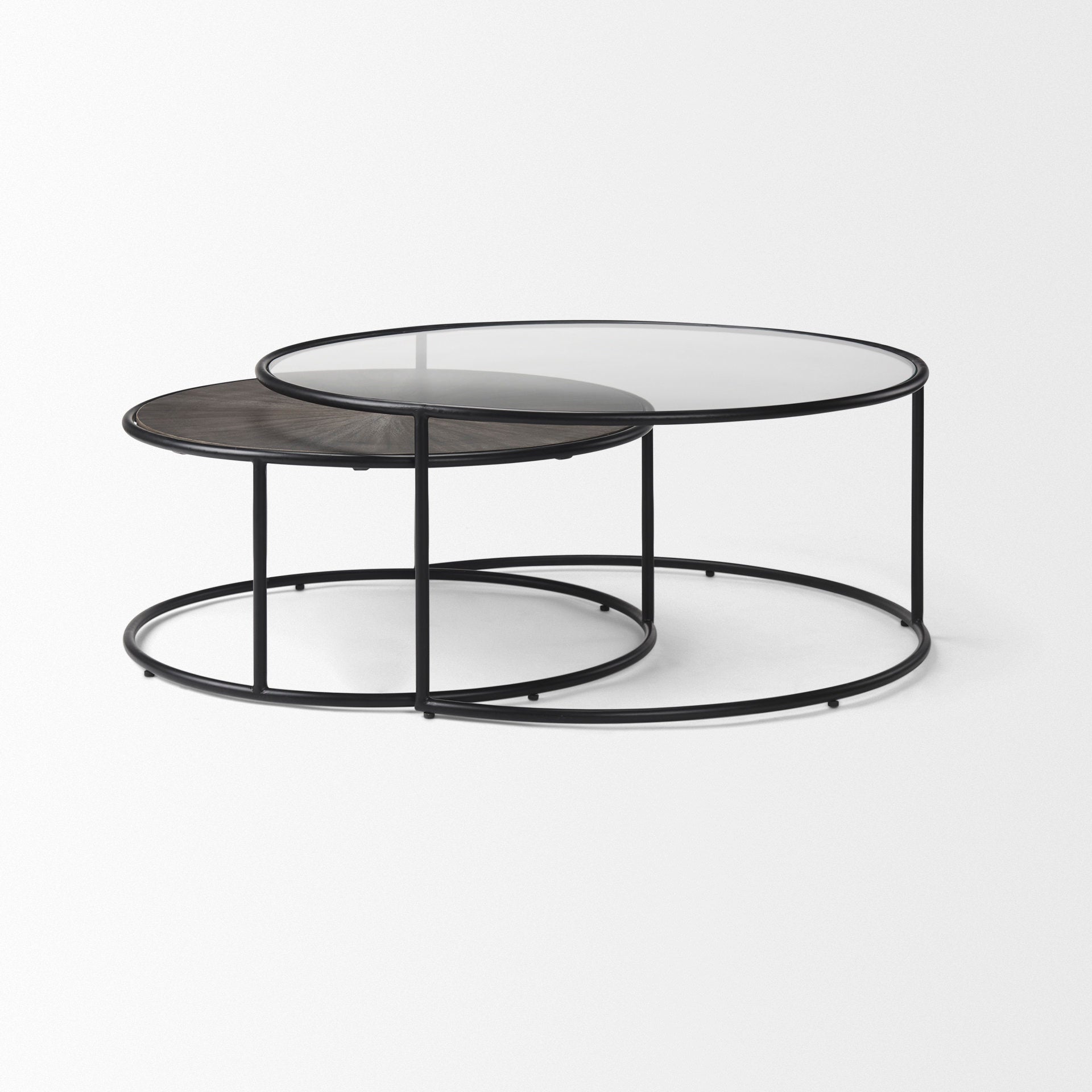 Arlo Set of 2 Brown Wood and Glass Coffee Tables