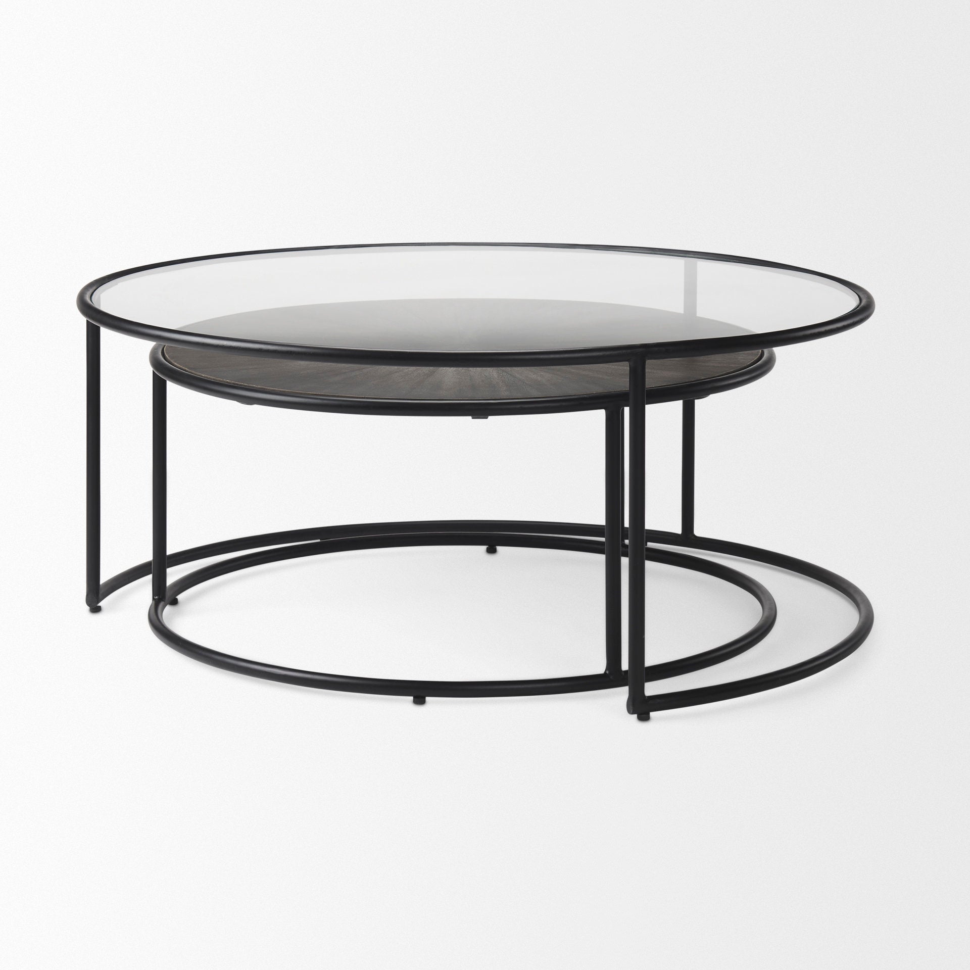 Arlo Set of 2 Brown Wood and Glass Coffee Tables