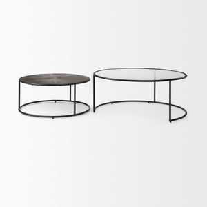 Arlo Set of 2 Brown Wood and Glass Coffee Tables