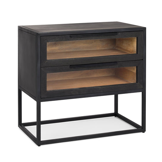 Sloan Dark Wood W/Black Metal Frame Side Table - Elite Maison