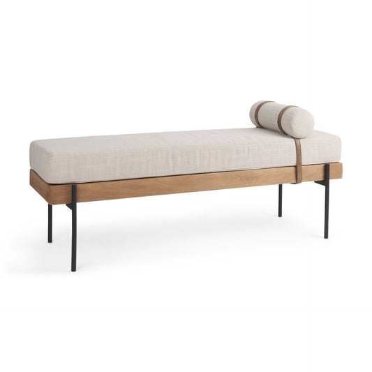 Colburne Cream Fabric w/Brown Wood Bench - Elite Maison