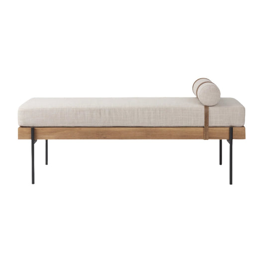 Colburne Cream Fabric w/Brown Wood Bench - Elite Maison