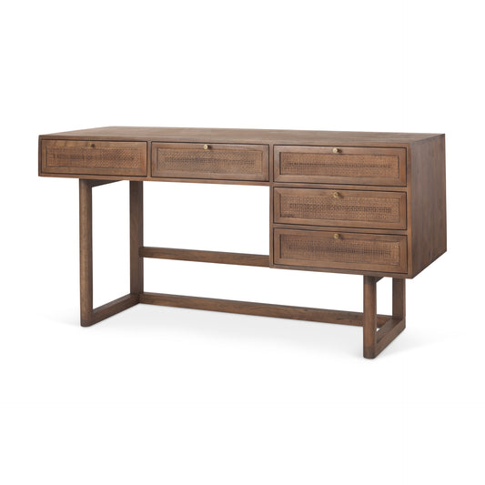 Grier Solid Wood W/Cane Office Desk - Elite Maison