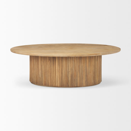Mercana Terra Oval Fluted Coffee Table with hydraulic lift-top and storage, modern design, center centerpiece for living room.
