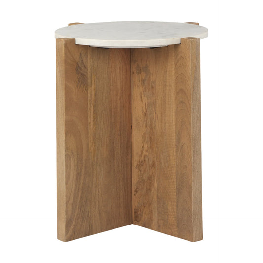 Bianca Wood and Marble Accent Table - Elite Maison