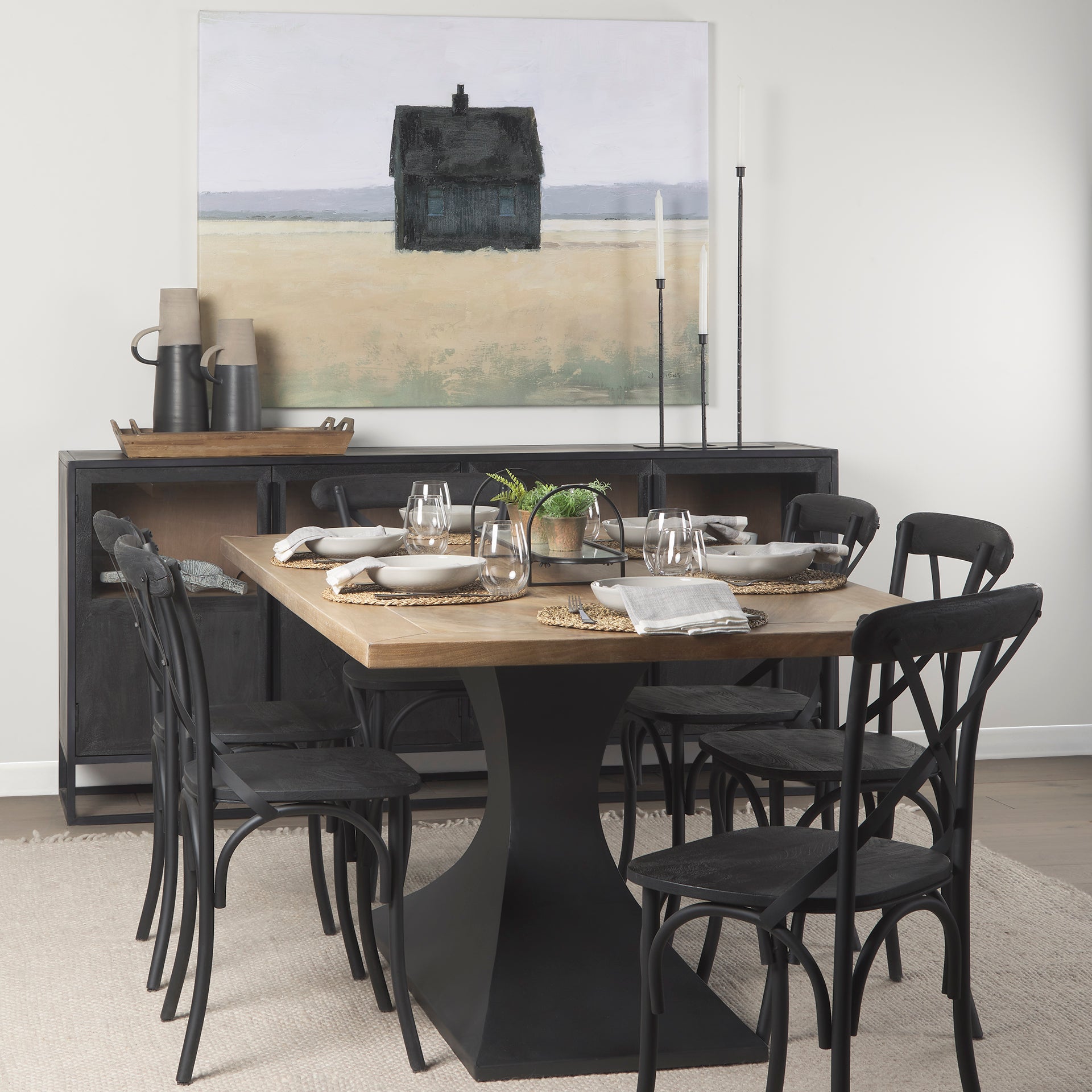 Maxton Light Brown Wood w/ Black Metal Dining Table