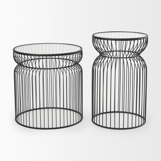 Shani Set of 2 Round, Metal w/ Glass Accent Tables - Elite Maison