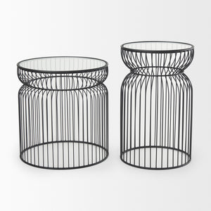 Shani Set of 2 Round, Metal w/ Glass Accent Tables