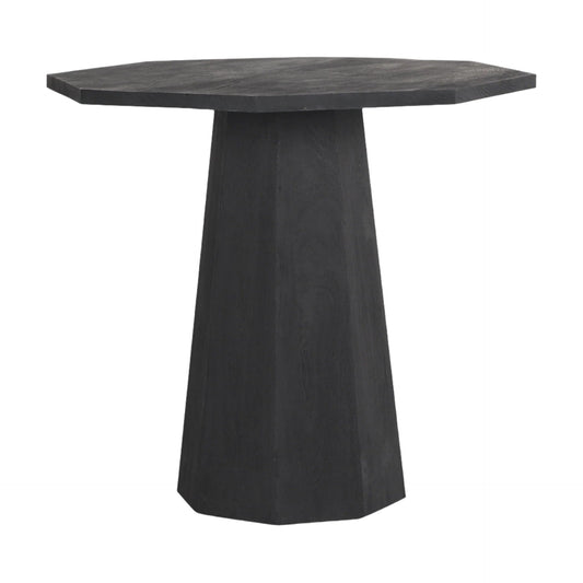 Dark wood hexagonal foyer table with geometric pedestal design, ideal as an accent or side table by Mercana.