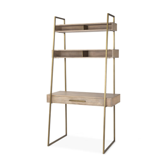 Cordell Light Brown Wood W/Gold Metal Office Desk - Elite Maison