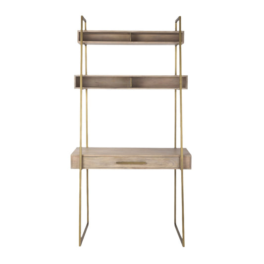Cordell Light Brown Wood W/Gold Metal Office Desk - Elite Maison
