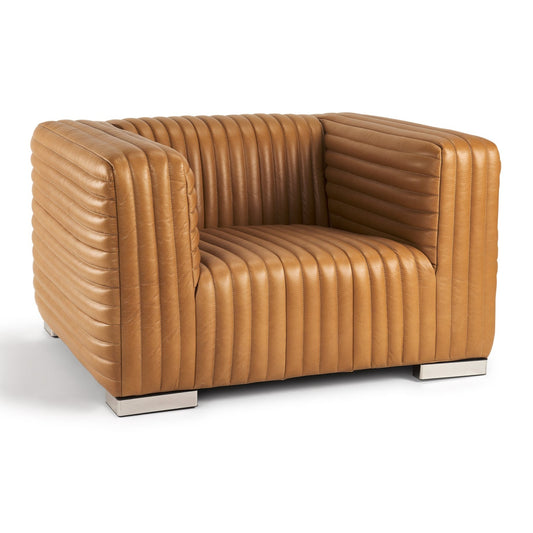 Ricciardo Cognac Leather Upholstered Arm Chair - Elite Maison