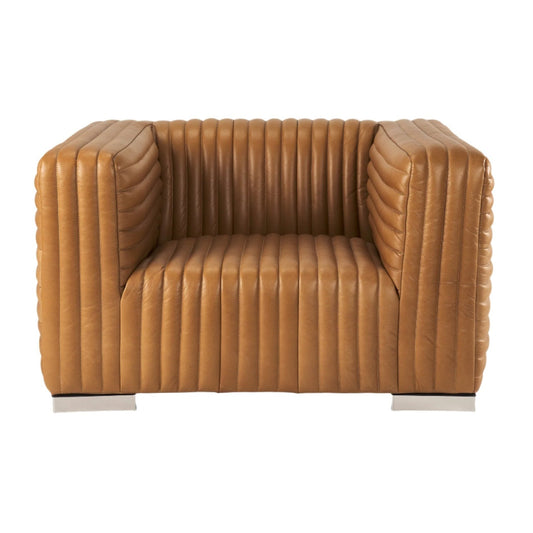 Ricciardo Cognac Leather Upholstered Arm Chair - Elite Maison