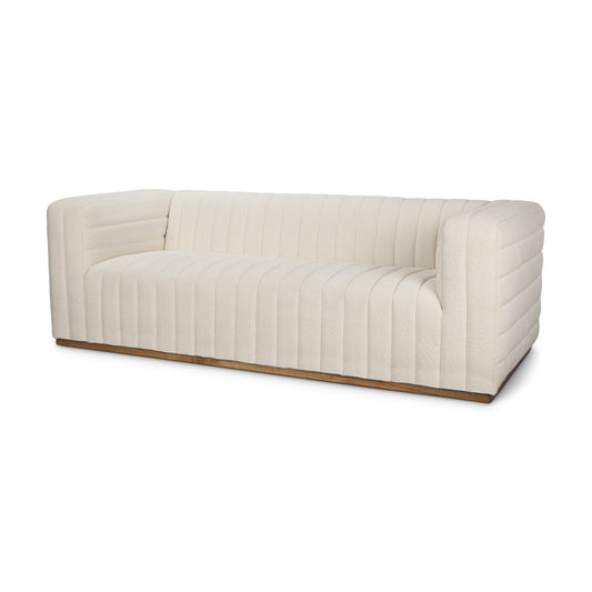 Mercana Ricciardo Cream Boucle 3-seater sofa with modern curved design and architectural style, featuring plush cream fabric upholstery.