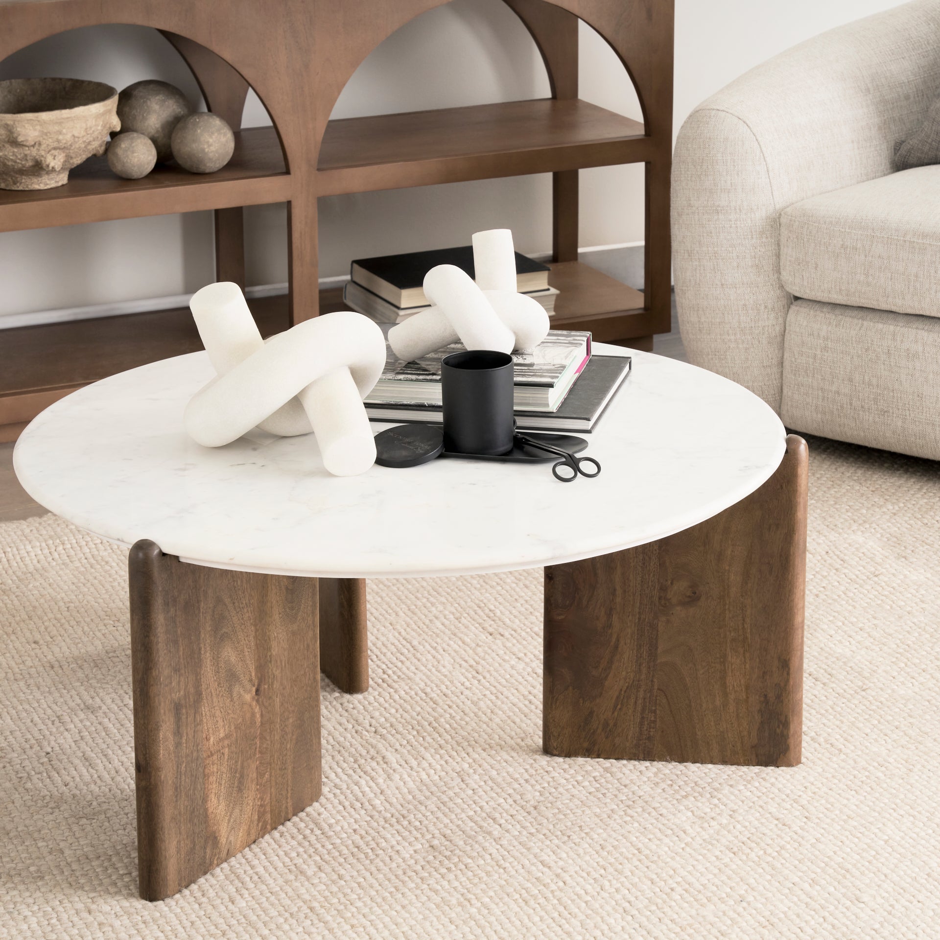 Rumer Dark Brown Wood w/ White Marble Coffee Table