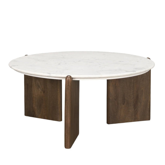 Rumer Dark Brown Wood w/ White Marble Coffee Table - Elite Maison