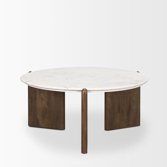 Rumer Dark Brown Wood w/ White Marble Coffee Table - Elite Maison
