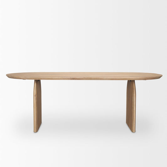 Modern Isla Oval Dining Table by Mercana featuring a sleek wooden centerpiece and contemporary architectural design.