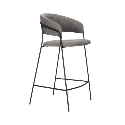 Mercana Carolyn counter stool with architectural metal frame and fabric upholstered seat, showcasing modern, stylish seating design.