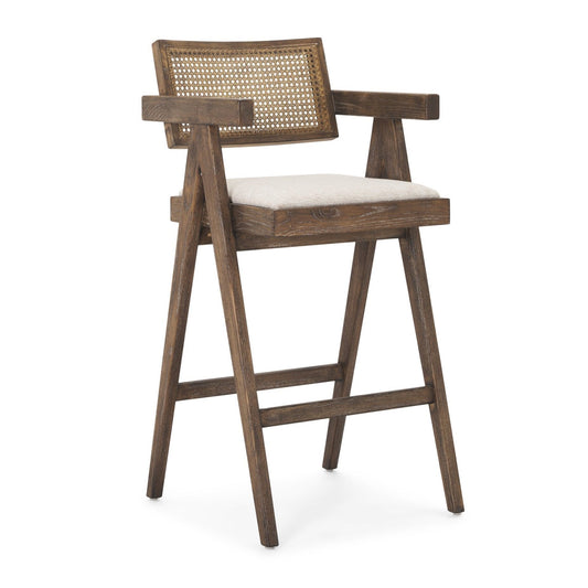Indie Medium Brown Wood w/ Cane Bar Stool - Elite Maison