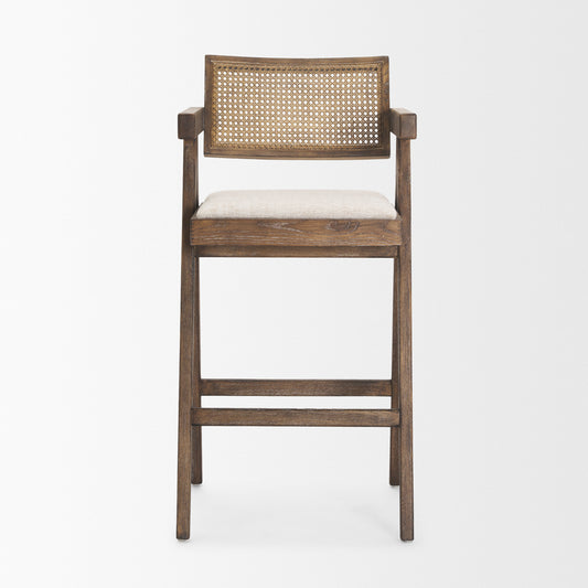 Indie Medium Brown Wood w/ Cane Bar Stool - Elite Maison