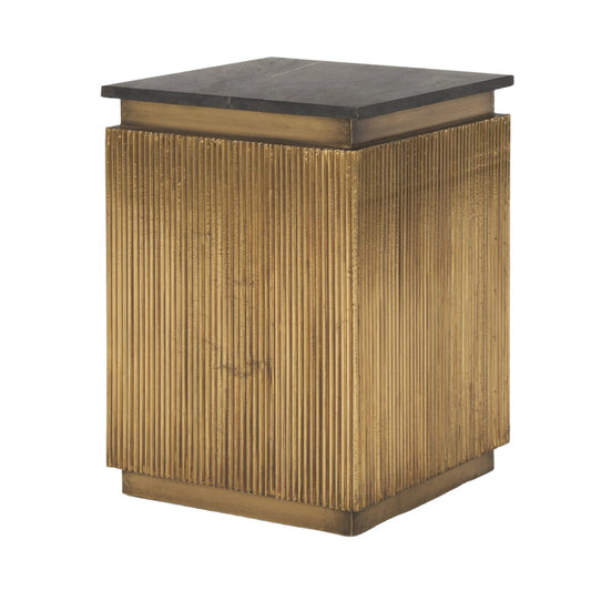 Satima Black Marble w/ Gold Metal Square Fluted Accent Table - Elite Maison