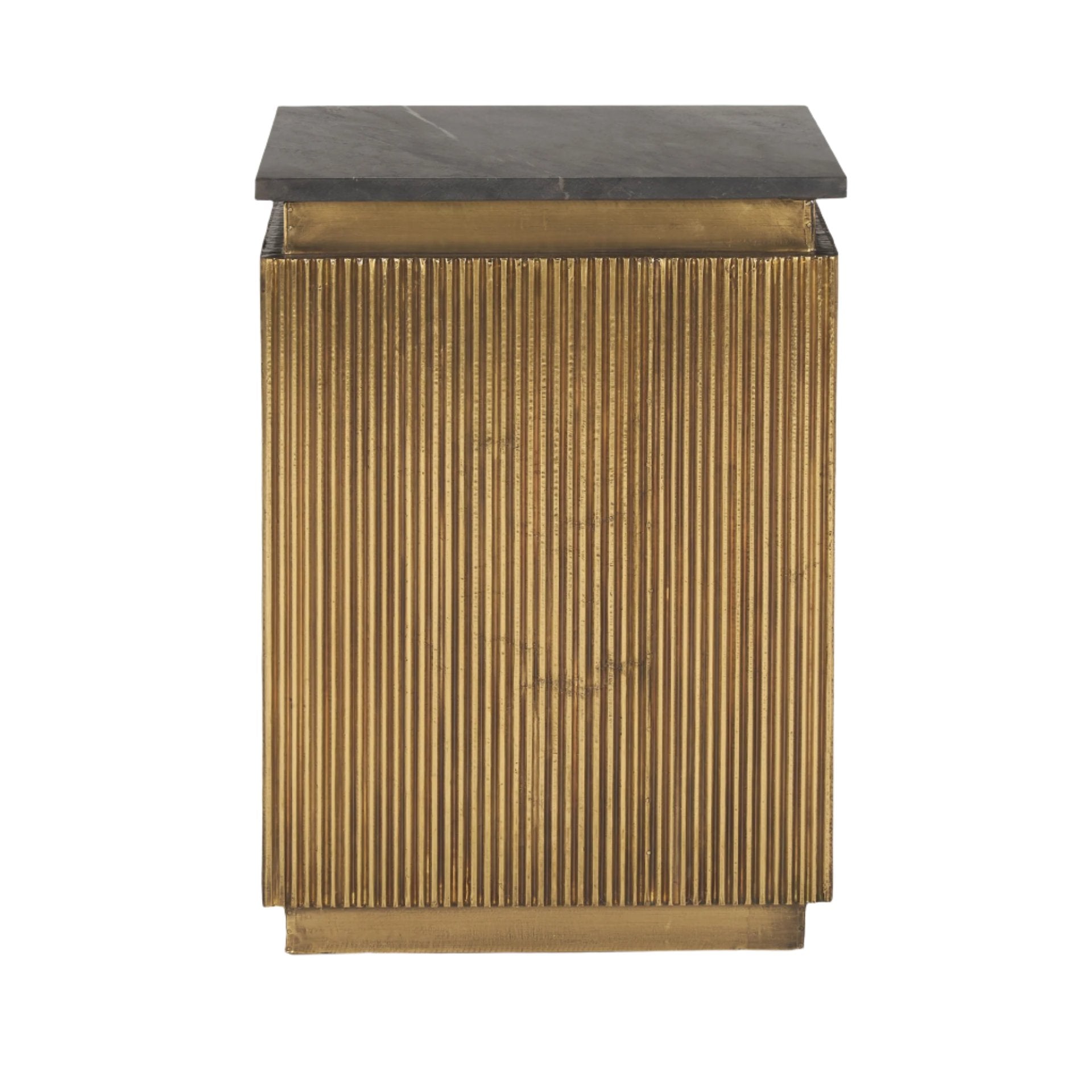 Satima Black Marble w/ Gold Metal Square Fluted Accent Table