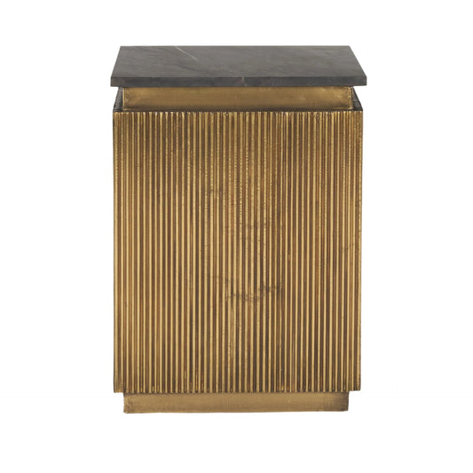 Satima Black Marble w/ Gold Metal Square Fluted Accent Table - Elite Maison