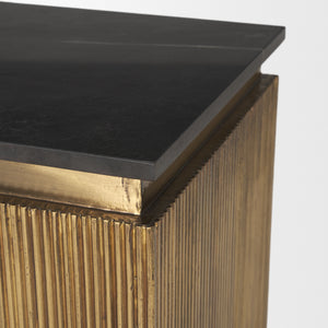 Satima Black Marble w/ Gold Metal Square Fluted Accent Table