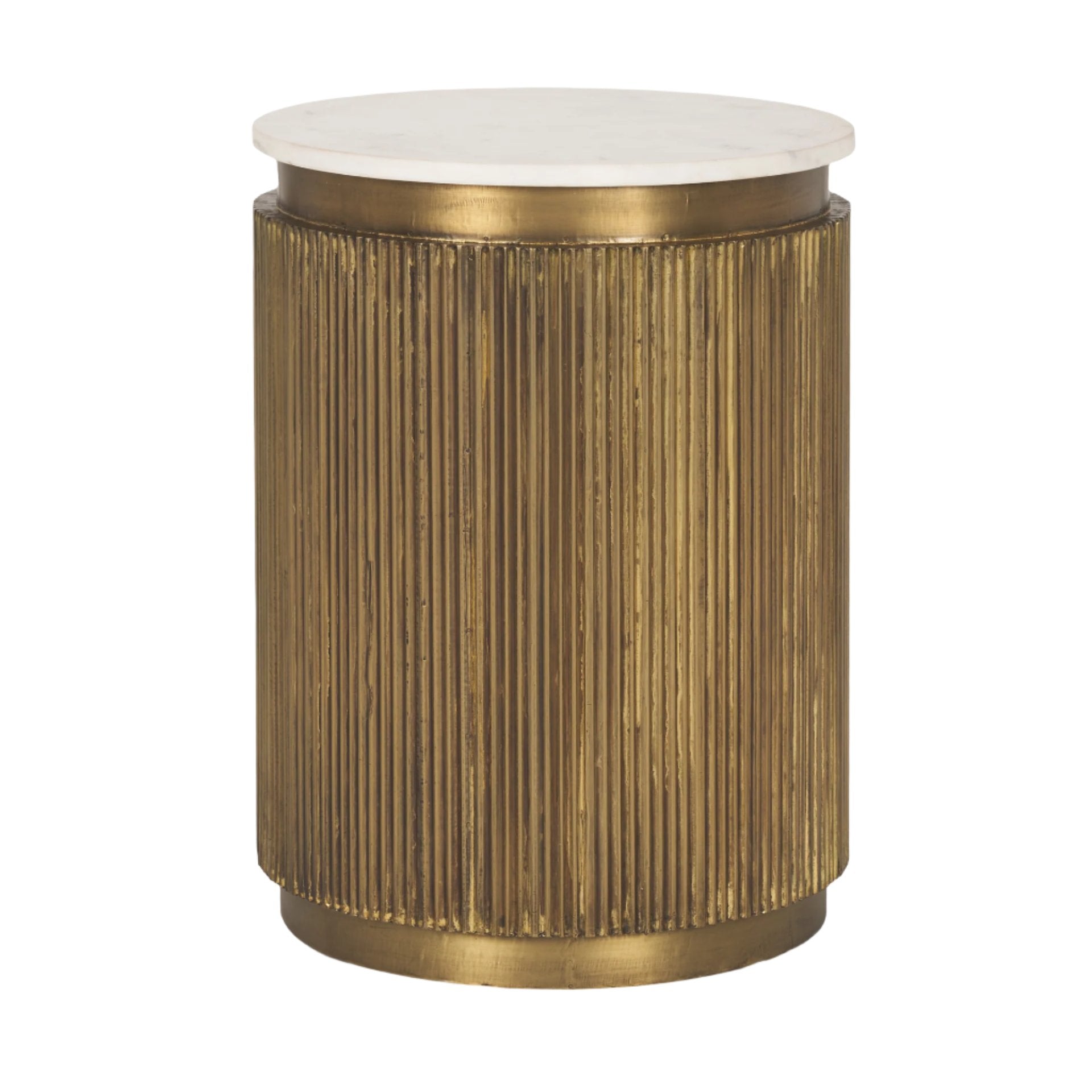 Satima White Marble w/ Gold Metal Round Fluted Accent Table