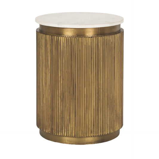 Satima White Marble w/ Gold Metal Round Fluted Accent Table - Elite Maison