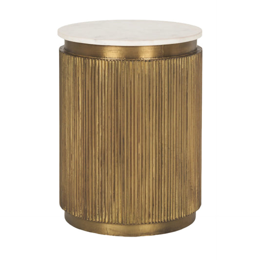 Satima White Marble w/ Gold Metal Round Fluted Accent Table