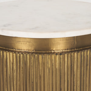 Satima White Marble w/ Gold Metal Round Fluted Accent Table