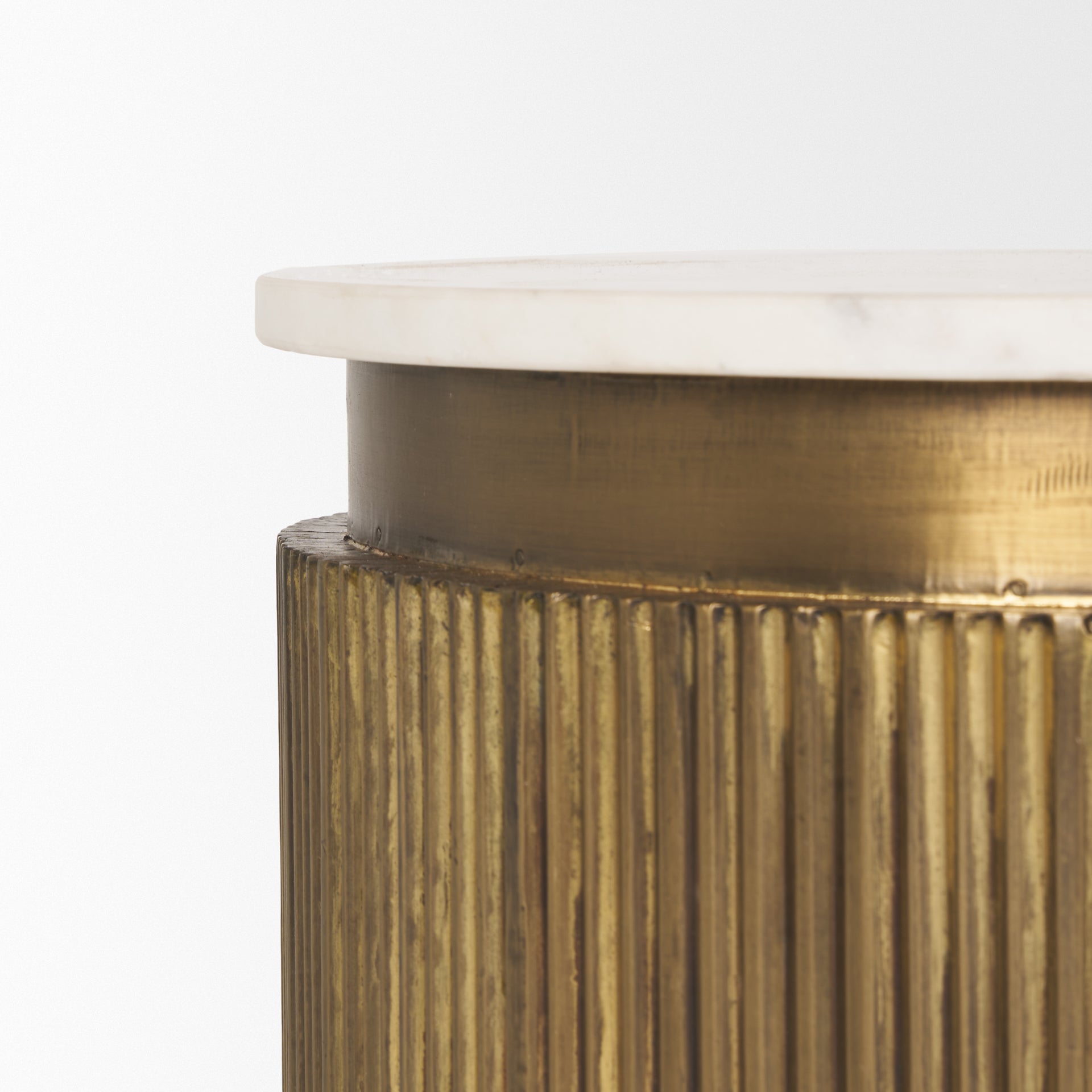 Satima White Marble w/ Gold Metal Round Fluted Accent Table