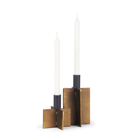 Set of 2 matte black metal Pia candle holders with architectural design by Mercana, modern accessories for home decor.