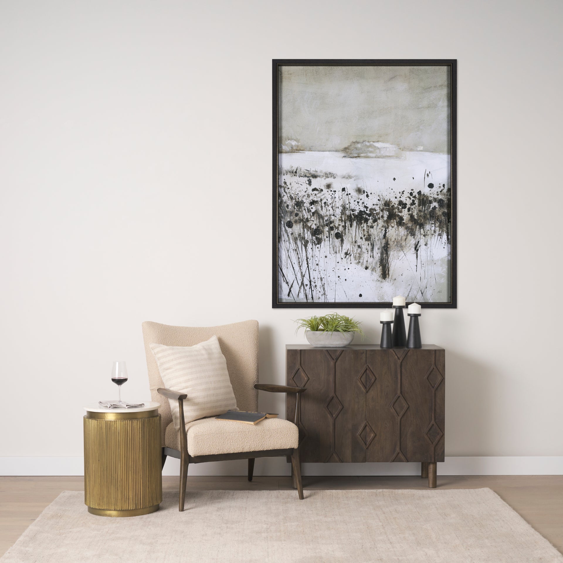 Satima White Marble w/ Gold Metal Round Fluted Accent Table