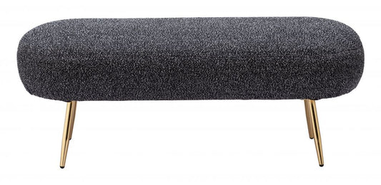 Black velvet Creek Bench by Zuo featuring glitter accents and sleek steel legs, ideal as stylish seating or accent piece.
