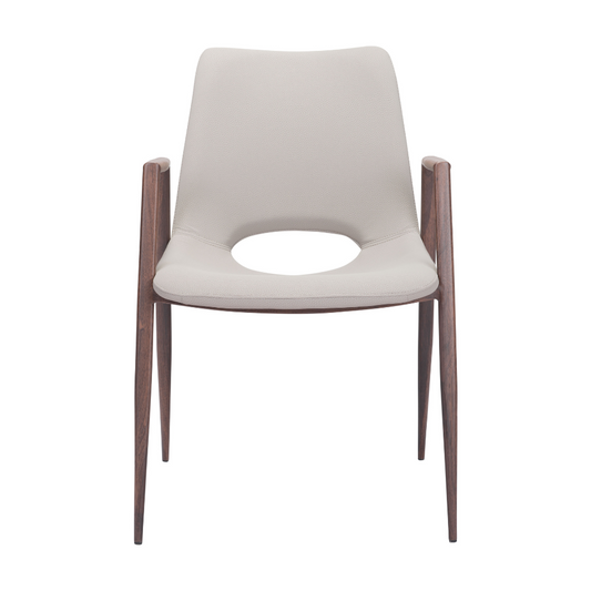 Desi Dining Chair Beige & Walnut - Set of 2 - Elite Maison