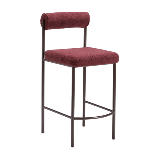 Set of two Zuo Livorno counter stools with red and bronze finish, showcasing modern industrial design and crimson seating.