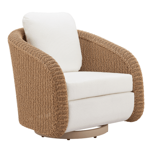 Zuo Solara swivel chair in elegant ivory with a modern design, featuring a cushioned seat and a sleek, curved base.