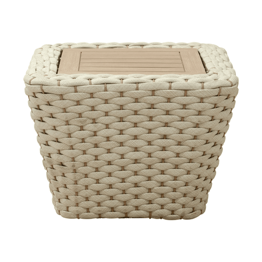 White and natural Zuo coffee table featuring a sleek design with a smooth surface and minimalist aesthetic.