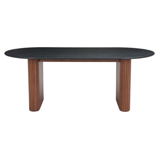 Zuo Lassig dining table with black metal legs and walnut wood top, modern design for contemporary dining rooms