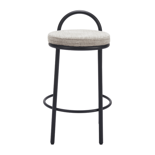 Beige tweed Zuo counter stool with a modern design and sturdy legs, ideal for kitchen or bar seating.